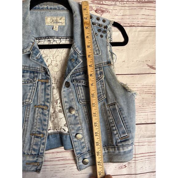 ChiQle Blue Denium Architect Jacket Sz M Floral Back - Picture 8 of 8